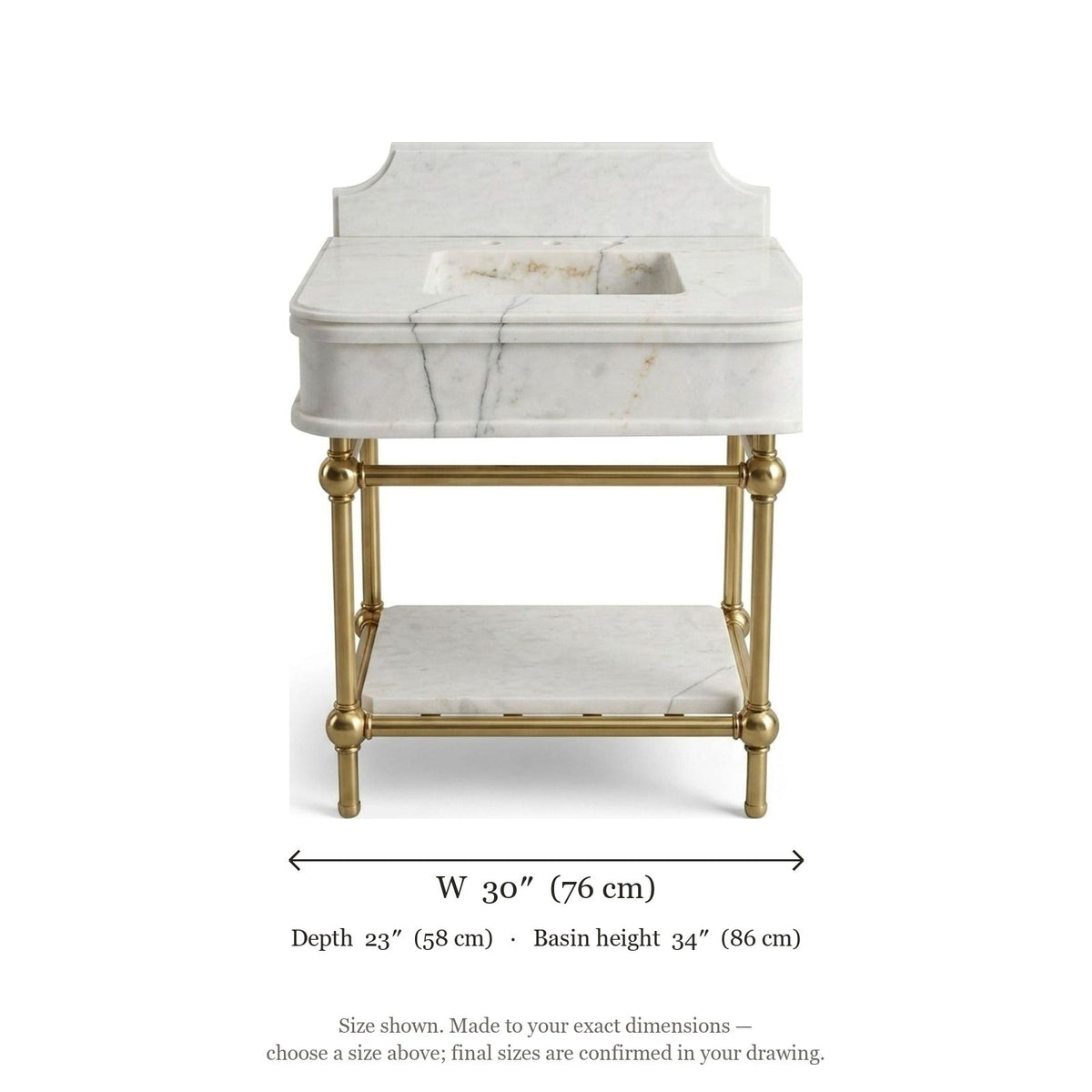 Lilac Marble Sink with Brass Gold Stand and Backsplash — dimensions — view 5