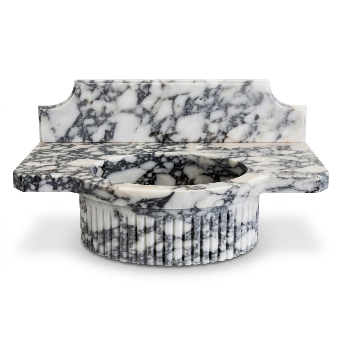Calacatta Viola Fluted Marble Sink with Brass Stand — view 1
