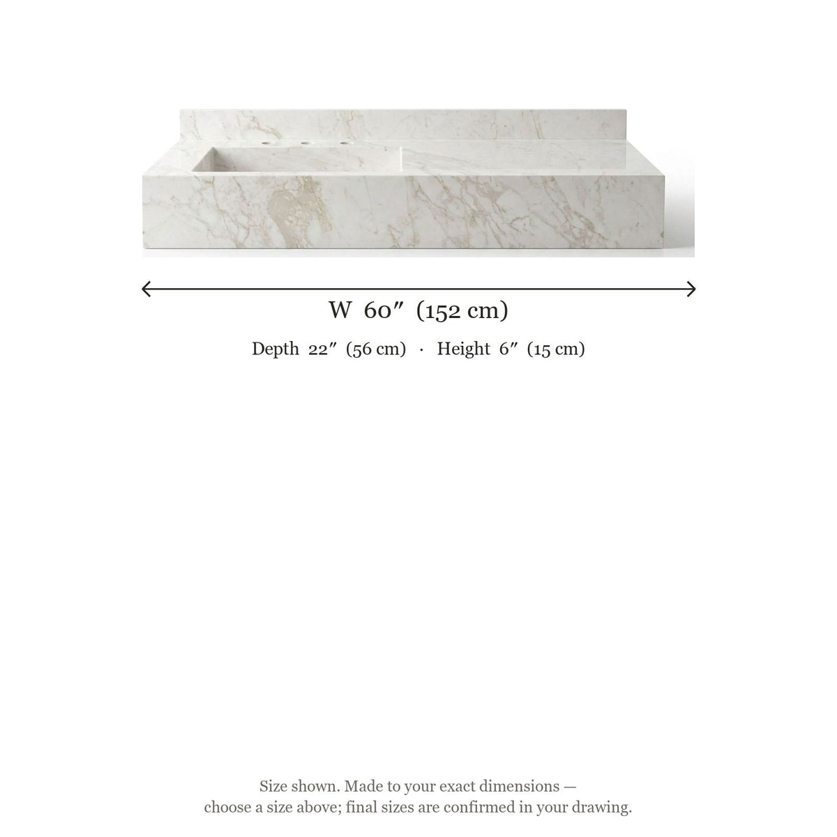 Polished Carrara Marble Integrated Sink with Backsplash — dimensions — view 4
