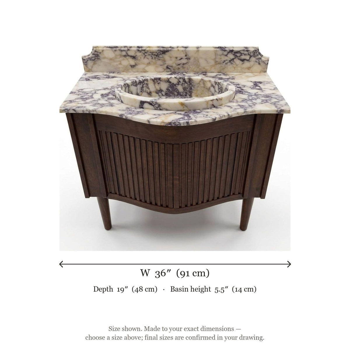 Calacatta Viola Polished Marble Vanity Top with Backsplash — dimensions — view 5