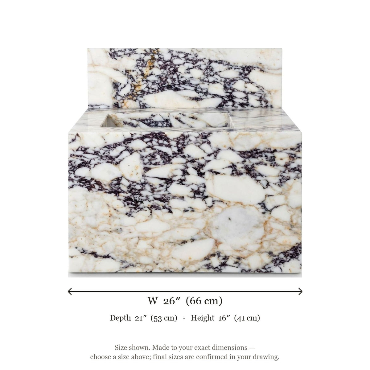 Calacatta Viola Polished Marble Sink with Backsplash — dimensions — view 5