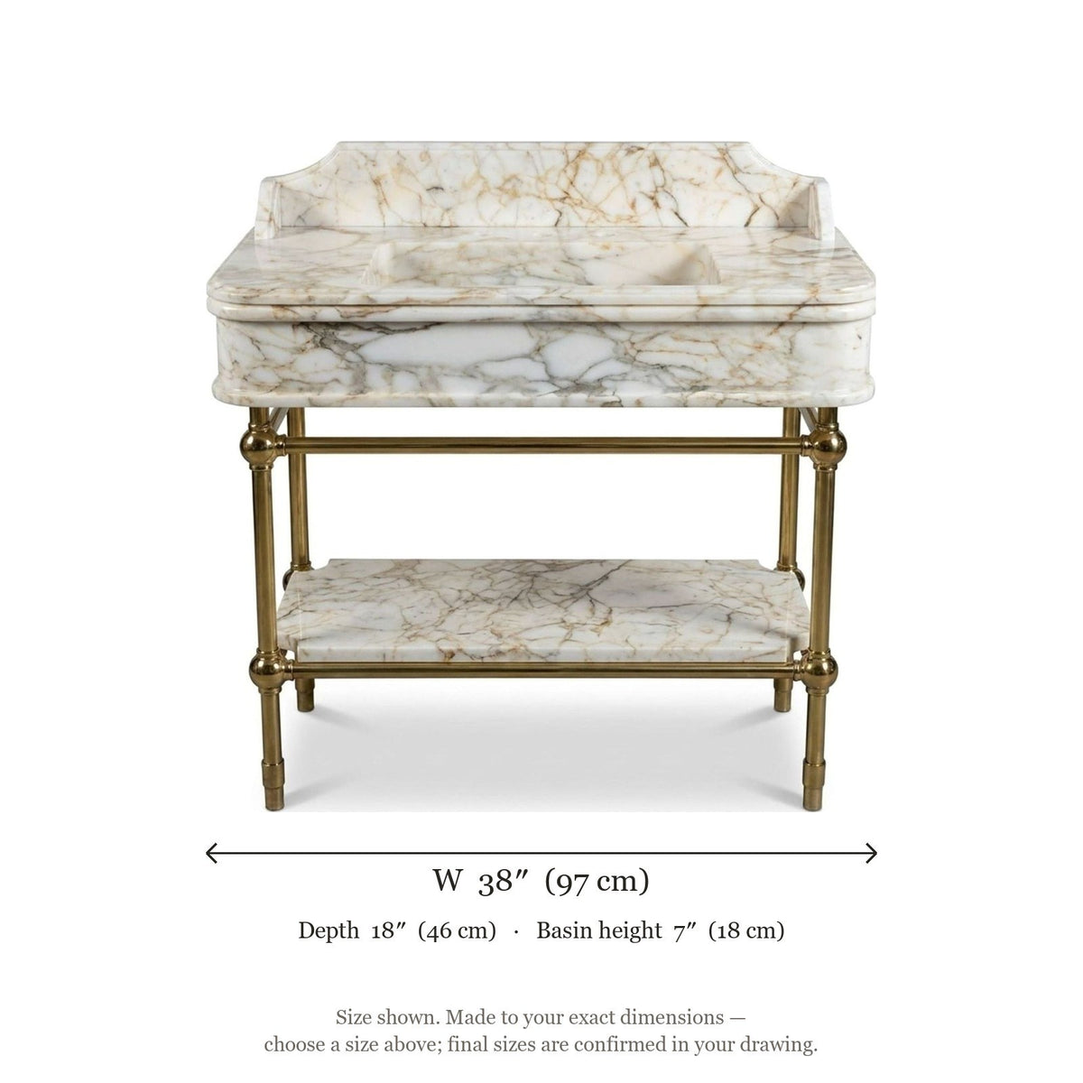 Calacatta Gold Marble Sink with Metal Stand and Backsplash — dimensions — view 5