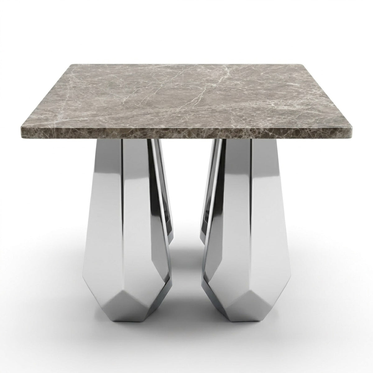 Polished Travertine Table with Brushed Steel Base