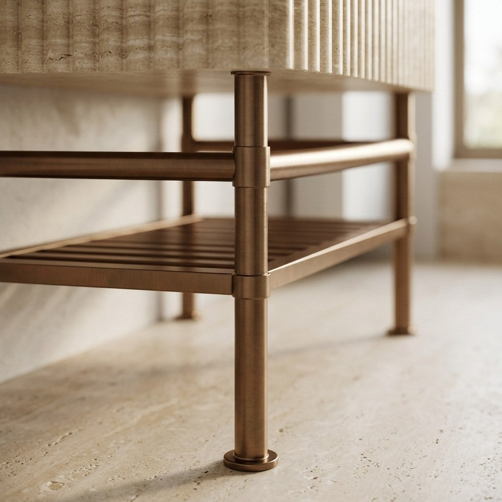 Travertine Fluted Sink with Copper Stand — detail — view 4