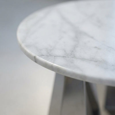 Carrara Marble Table with Brushed Steel Base — marble detail