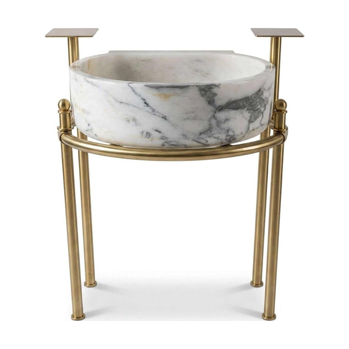 Carrara Marble Round Sink with Brass Stand — view 1