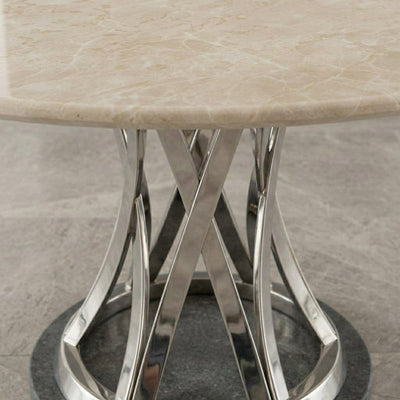 Beige Marble Round Table with Brushed Steel Base — detail