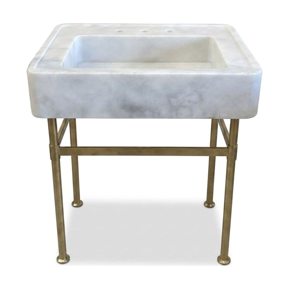 Carrara Polished Marble Console Sink with Brass Stand — view 1