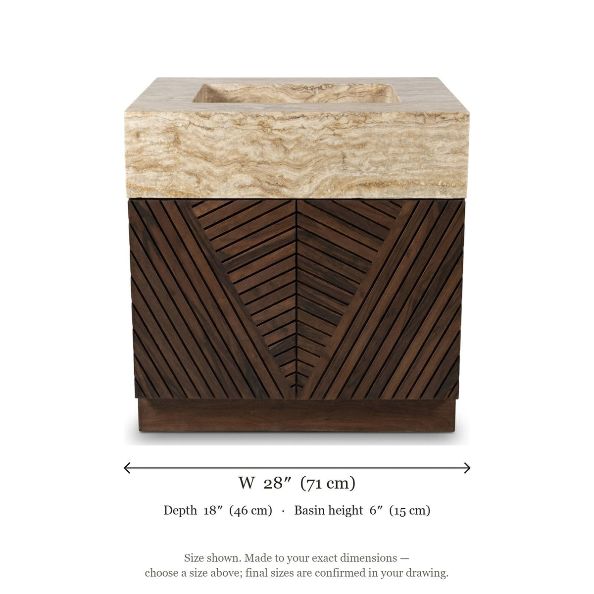 Polished Travertine Marble Vanity with Integrated Sink — dimensions — view 5