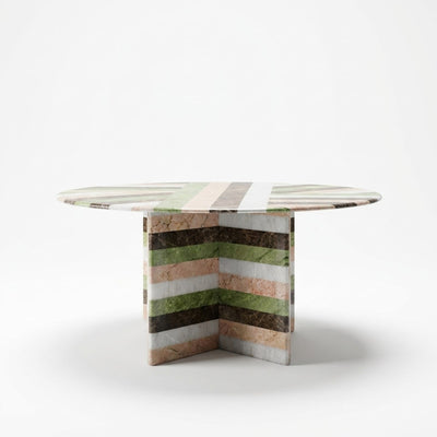 Multi-Color Striped Marble Round Table