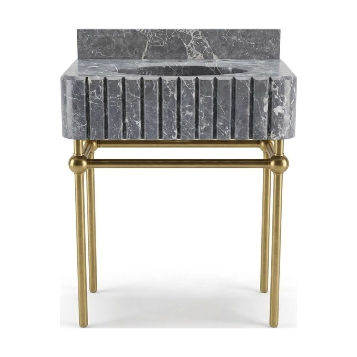 Pietra Notte Fluted Marble Sink with Brass Stand — view 1