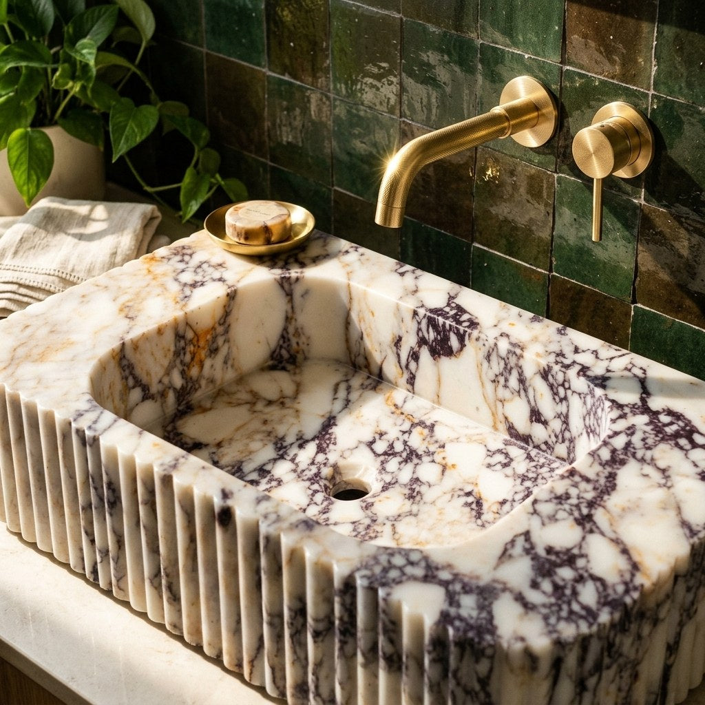 Calacatta Viola Fluted Polished Marble Sink — premium — view 2