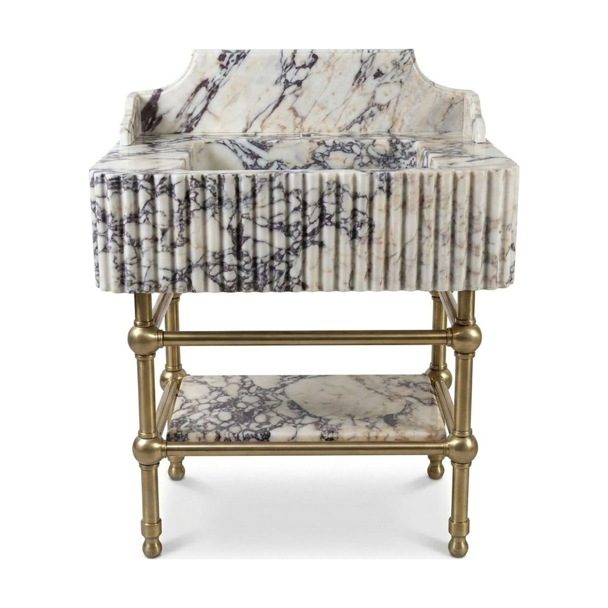 Calacatta Viola Fluted Marble Sink with Brass Stand — view 1