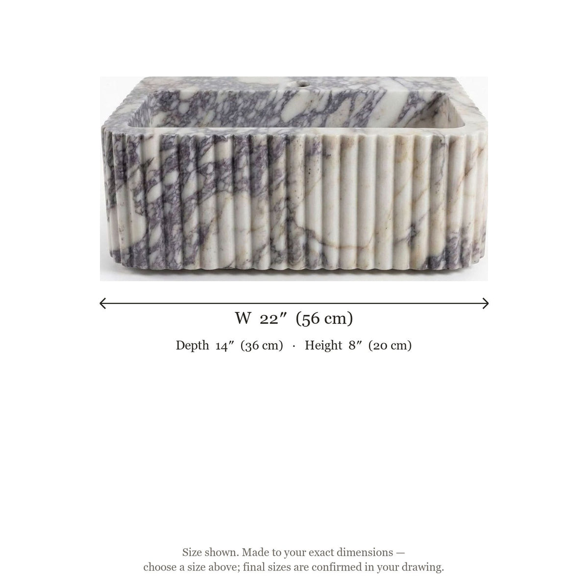 Calacatta Viola Polished Rectangular Marble Vessel Sink — dimensions — view 5
