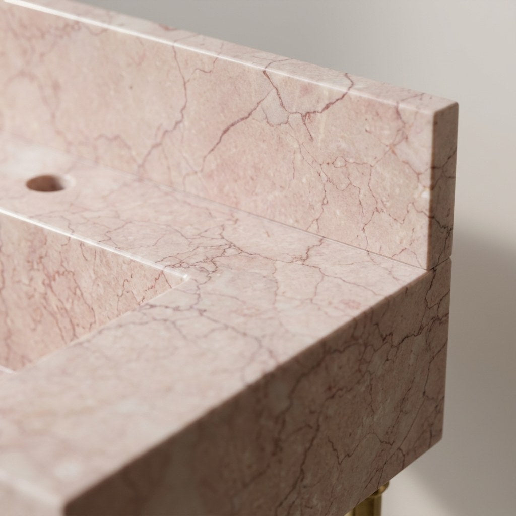 Pink Violet Marble Console Sink with Antique Brass Stand — marble detail — view 3
