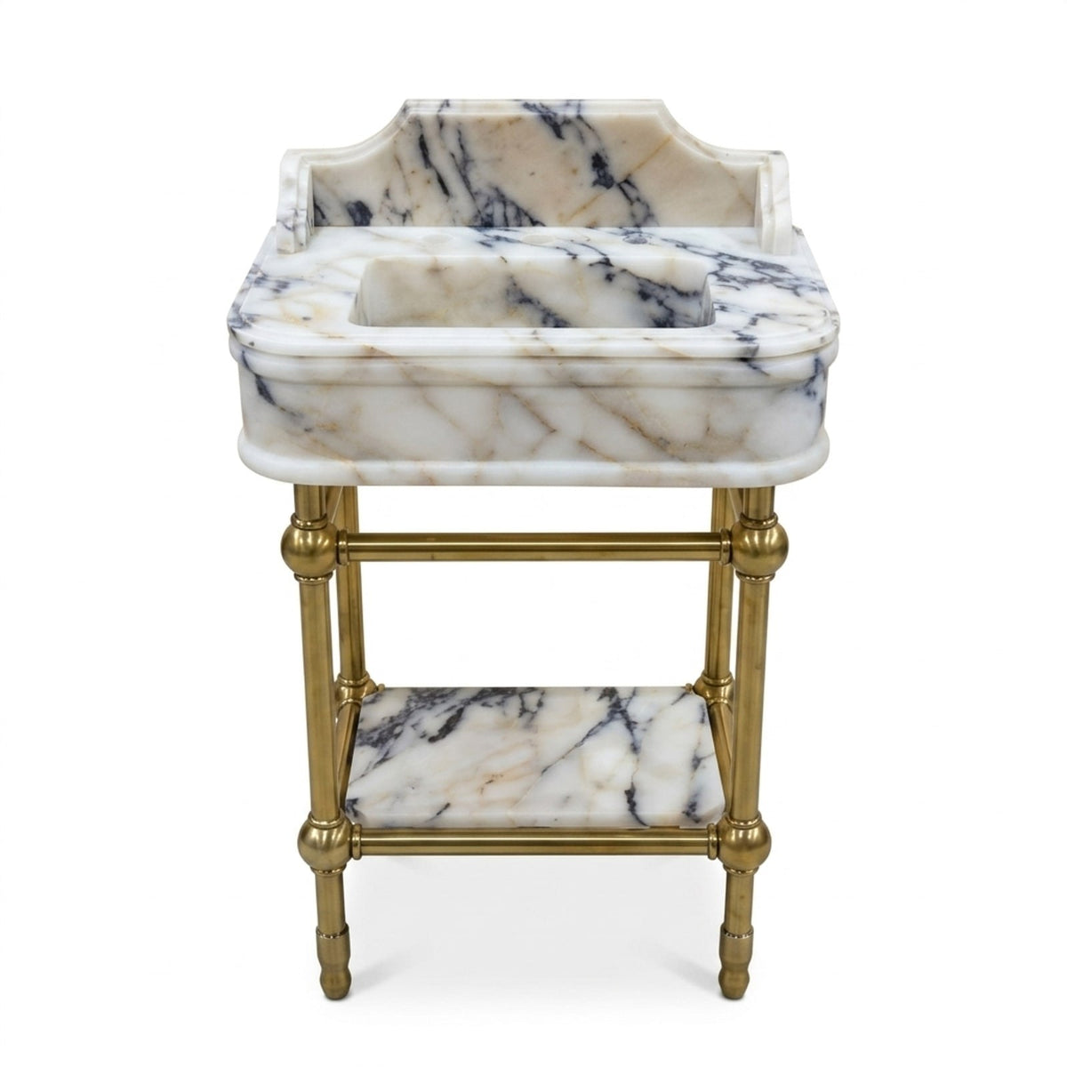 Calacatta Viola Marble Sink with Brass Stand and Backsplash — view 1