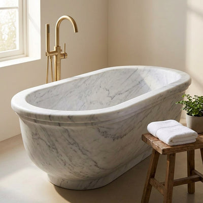 Carrara Polished Marble Freestanding Bathtub — premium