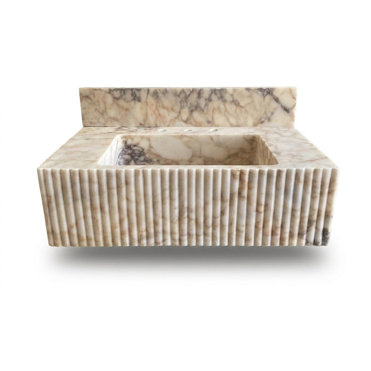 Calacatta Viola Fluted Marble Sink with Backsplash — view 1