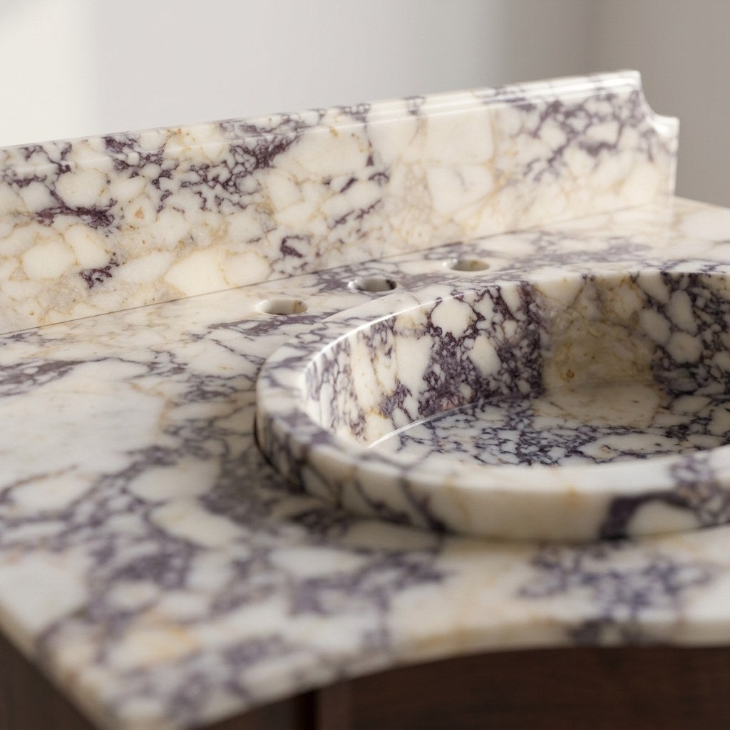 Calacatta Viola Polished Marble Vanity Top with Backsplash — marble detail — view 3
