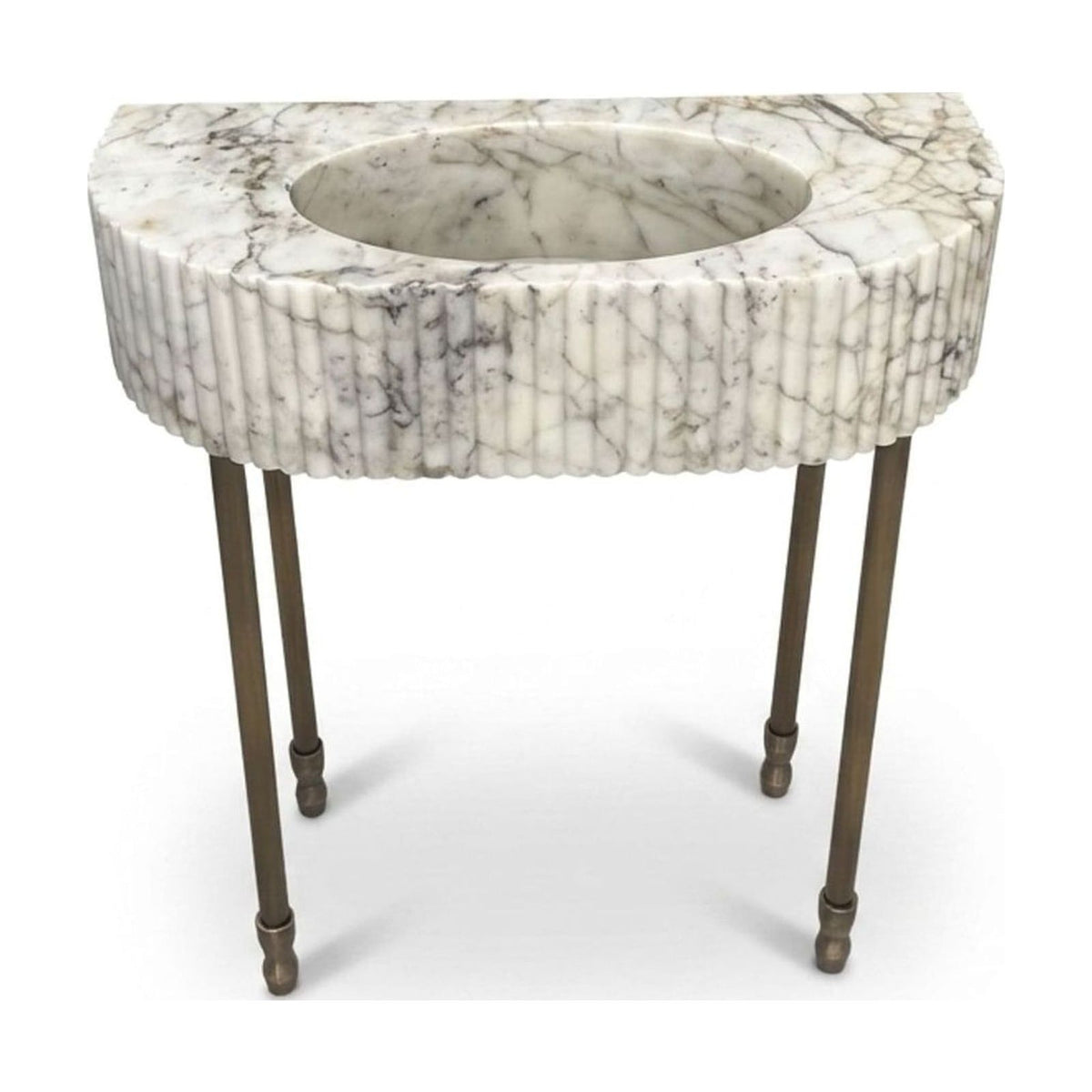 Calacatta Gold Fluted Marble Sink with Antique Brass Stand — view 1