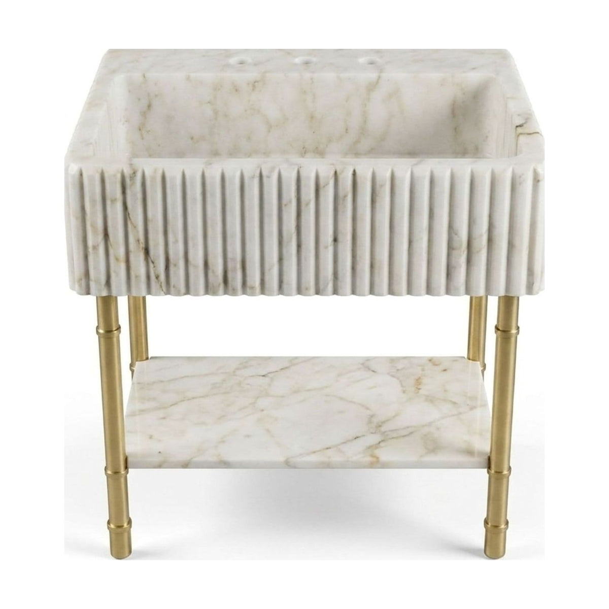 Calacatta Gold Fluted Marble Sink with Brass Stand — view 1
