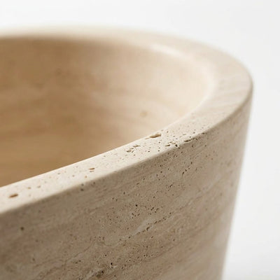 Polished Travertine Oval Freestanding Bathtub — marble detail