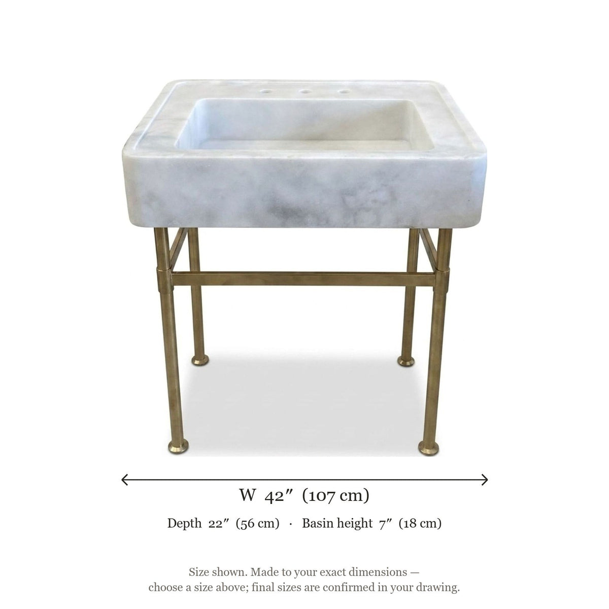 Carrara Polished Marble Console Sink with Brass Stand — dimensions — view 5