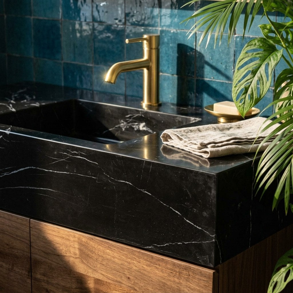 Nero Marquina Polished Marble Vanity Sink — premium — view 2