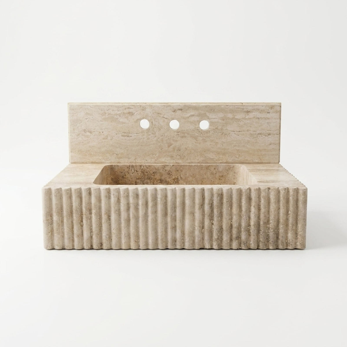 Travertine Fluted Marble Sink with Backsplash — view 1