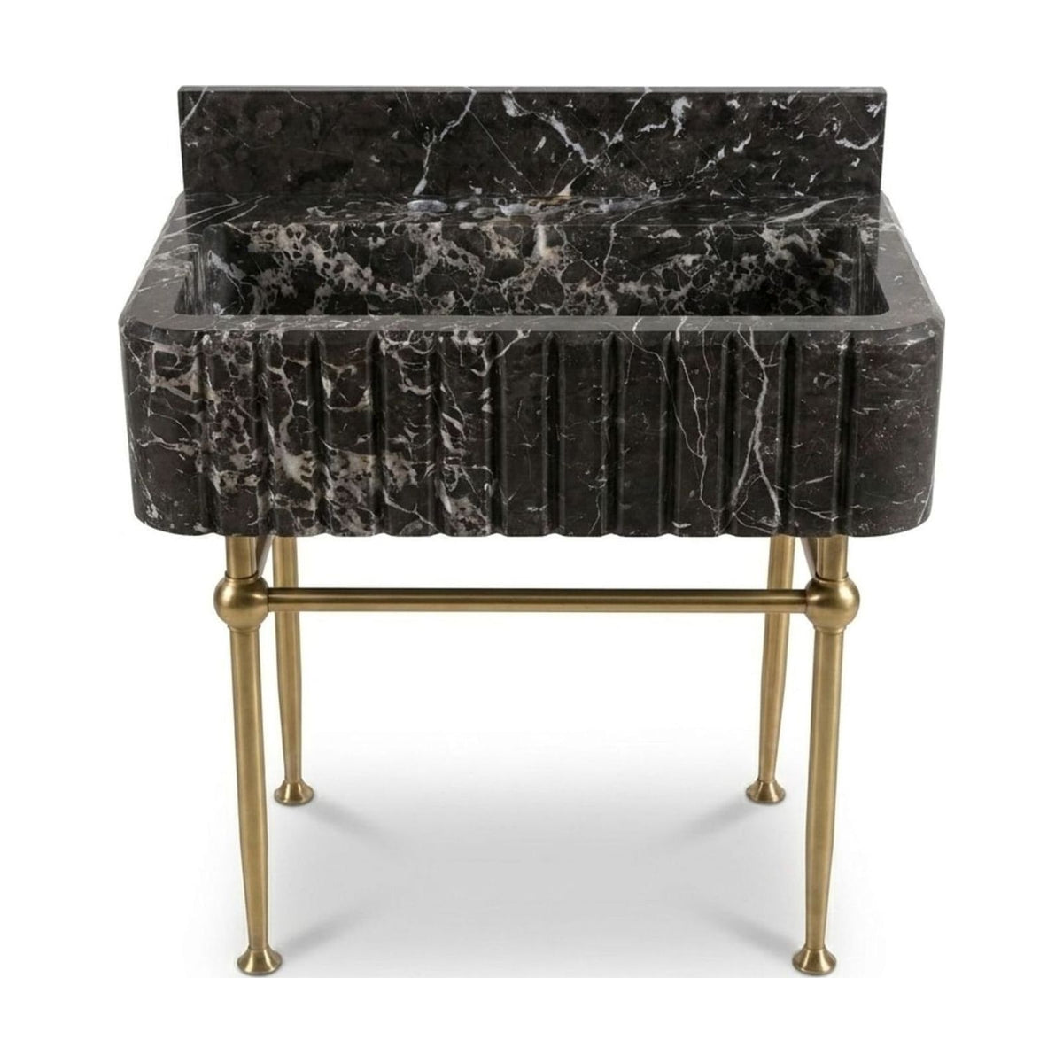 Pietra Notte Fluted Marble Sink with Brass Stand — view 1