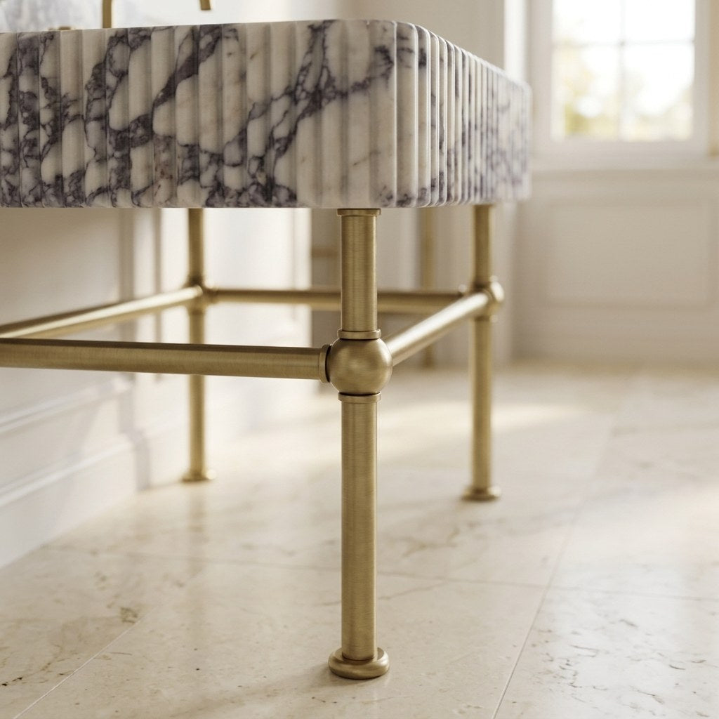 Calacatta Viola Fluted Marble Sink with Champagne Gold Stand — detail — view 4