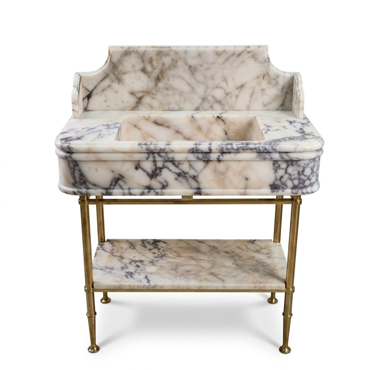 Calacatta Viola Marble Sink with Brass Stand and Backsplash — view 1