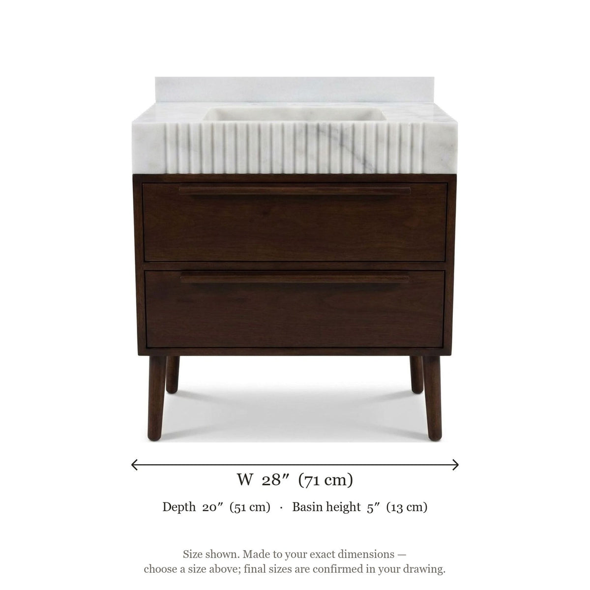 Carrara Fluted Marble Vanity with Backsplash — dimensions — view 4