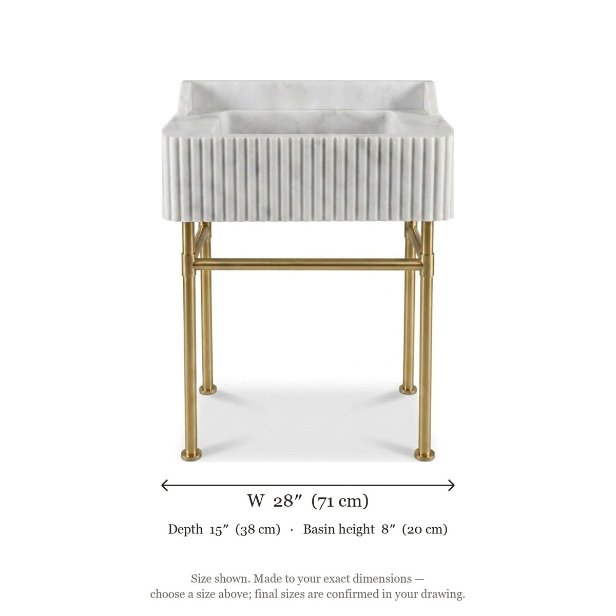 Carrara Fluted Marble Sink with Brass Stand — dimensions — view 5