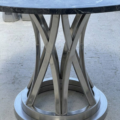 Pietra Notte Marble Round Table with Brushed Steel Base — detail