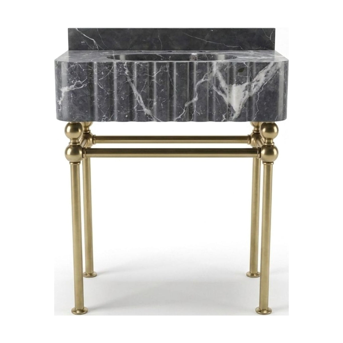 Pietra Notte Fluted Marble Sink with Champagne Gold Stand — view 1