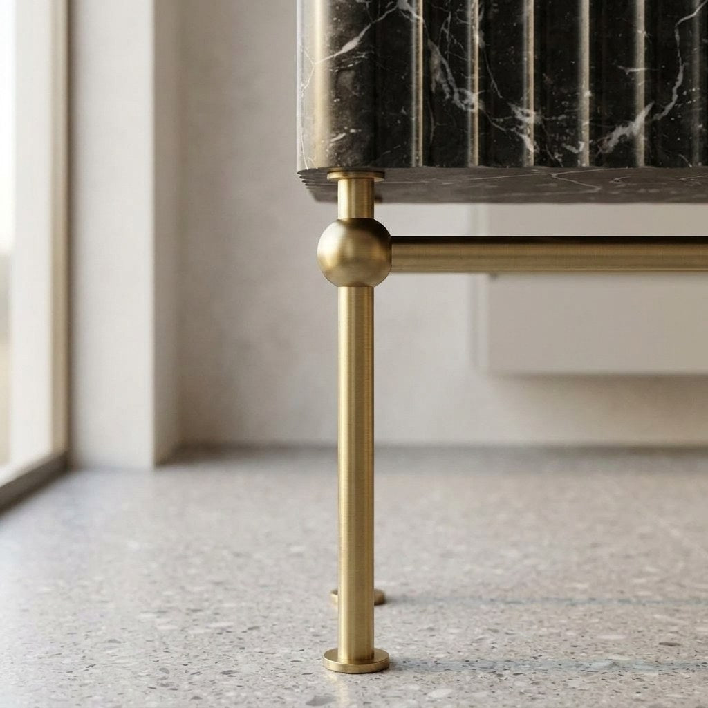 Pietra Notte Fluted Marble Sink with Brass Stand — detail — view 4