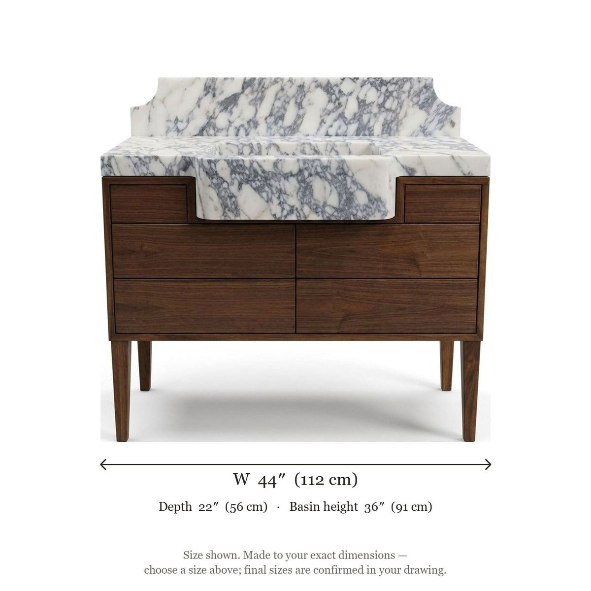 Calacatta Viola Honed Marble Vanity with Backsplash — dimensions — view 5