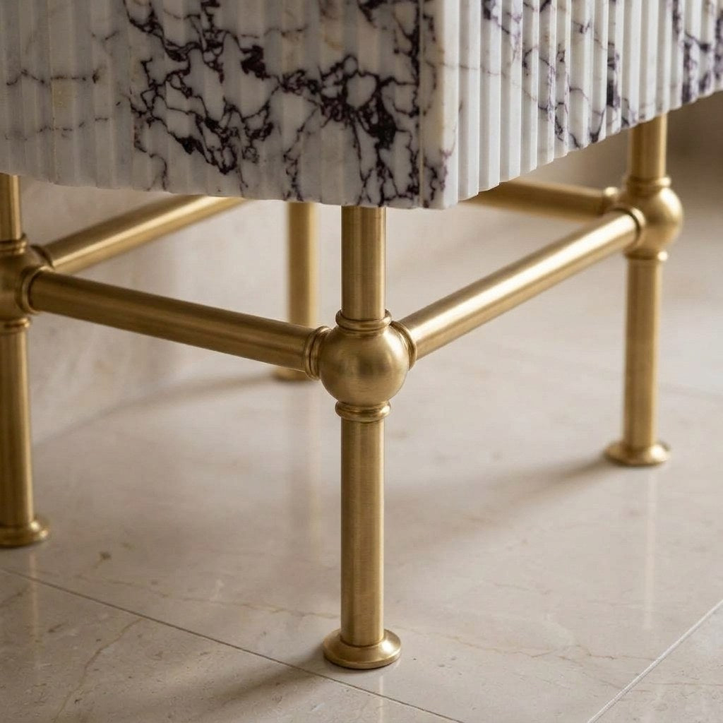 Calacatta Viola Fluted Marble Sink with Brass Stand — detail — view 4