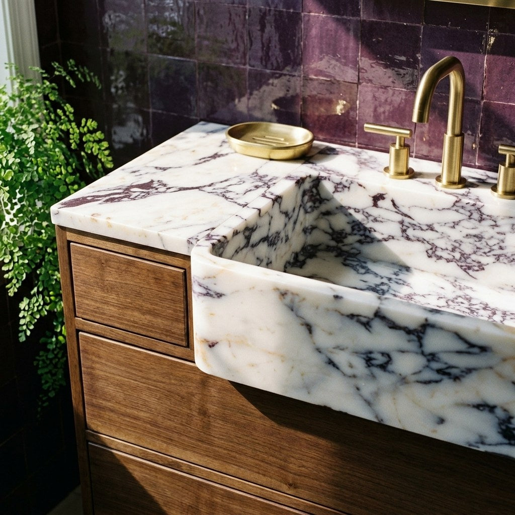 Calacatta Viola Polished Marble Vanity Sink — premium — view 2
