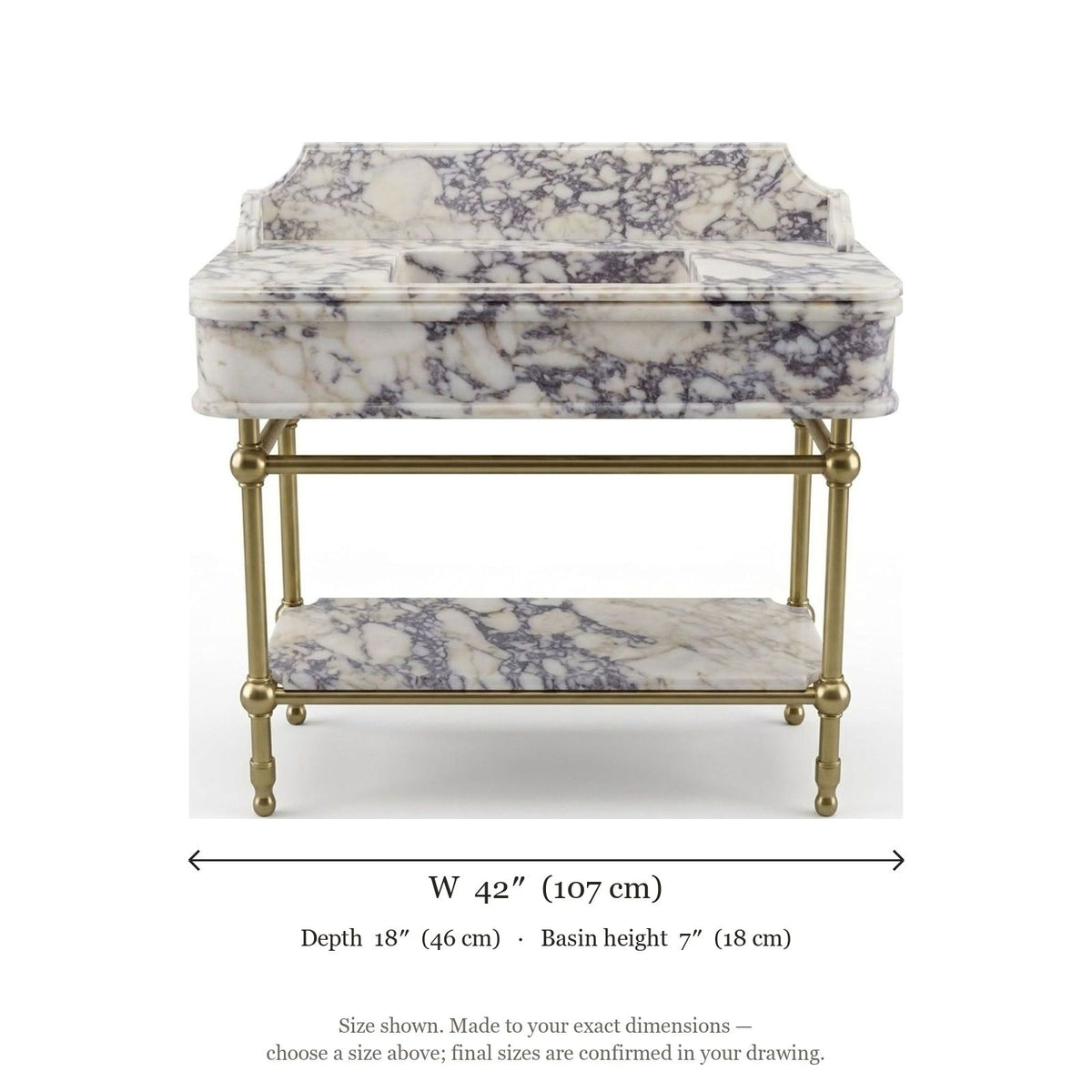 Calacatta Viola Marble Sink with Brass Stand and Backsplash — dimensions — view 5