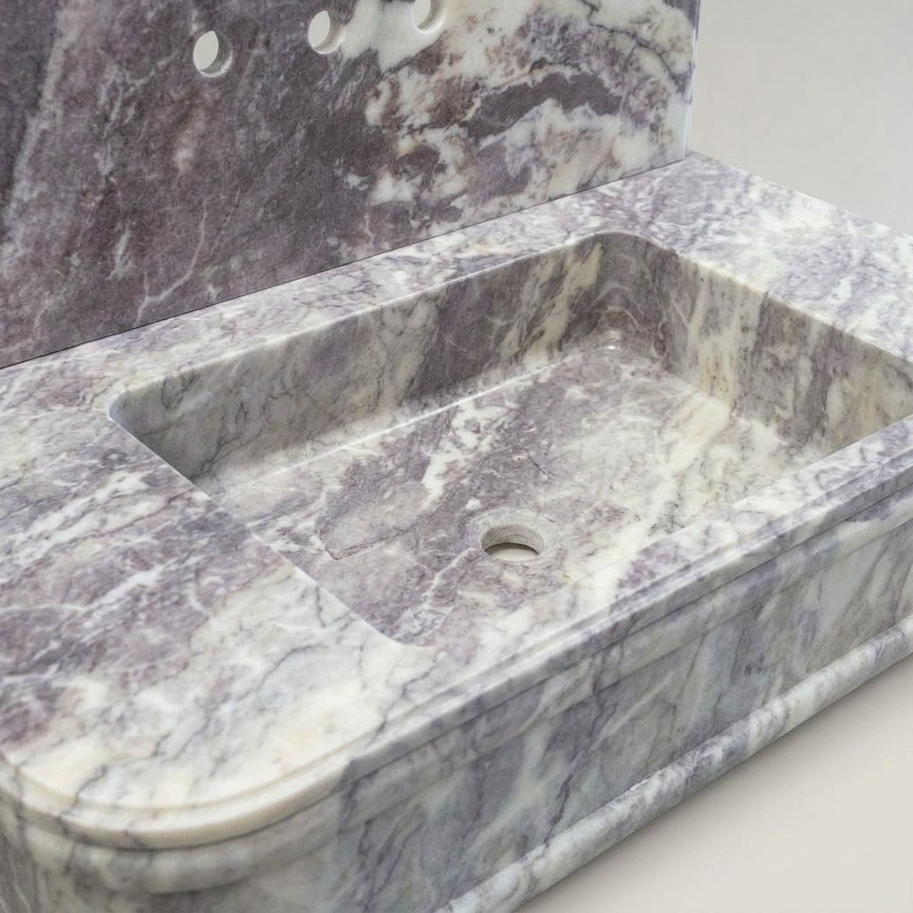 Lilac Honed Marble Sink with Integrated Backsplash — detail — view 4