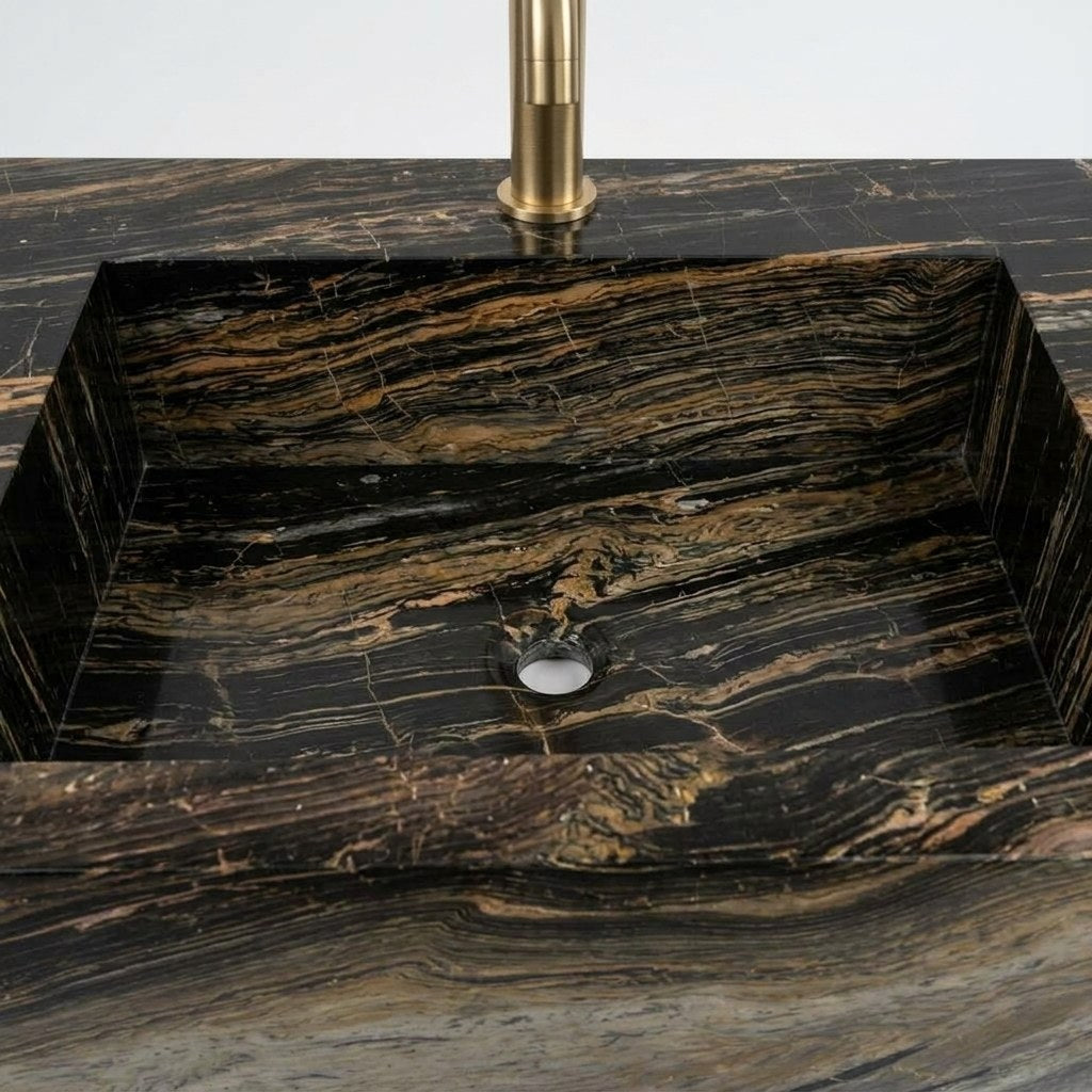 Picasso Polished Marble Rectangular Sink with Faucet Hole — detail — view 4