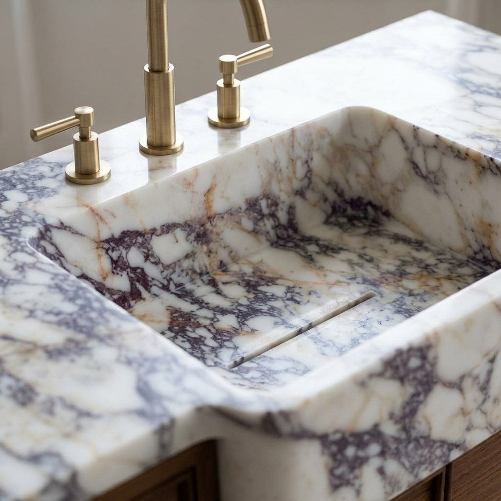 Calacatta Viola Honed Marble Vanity — marble detail — view 3