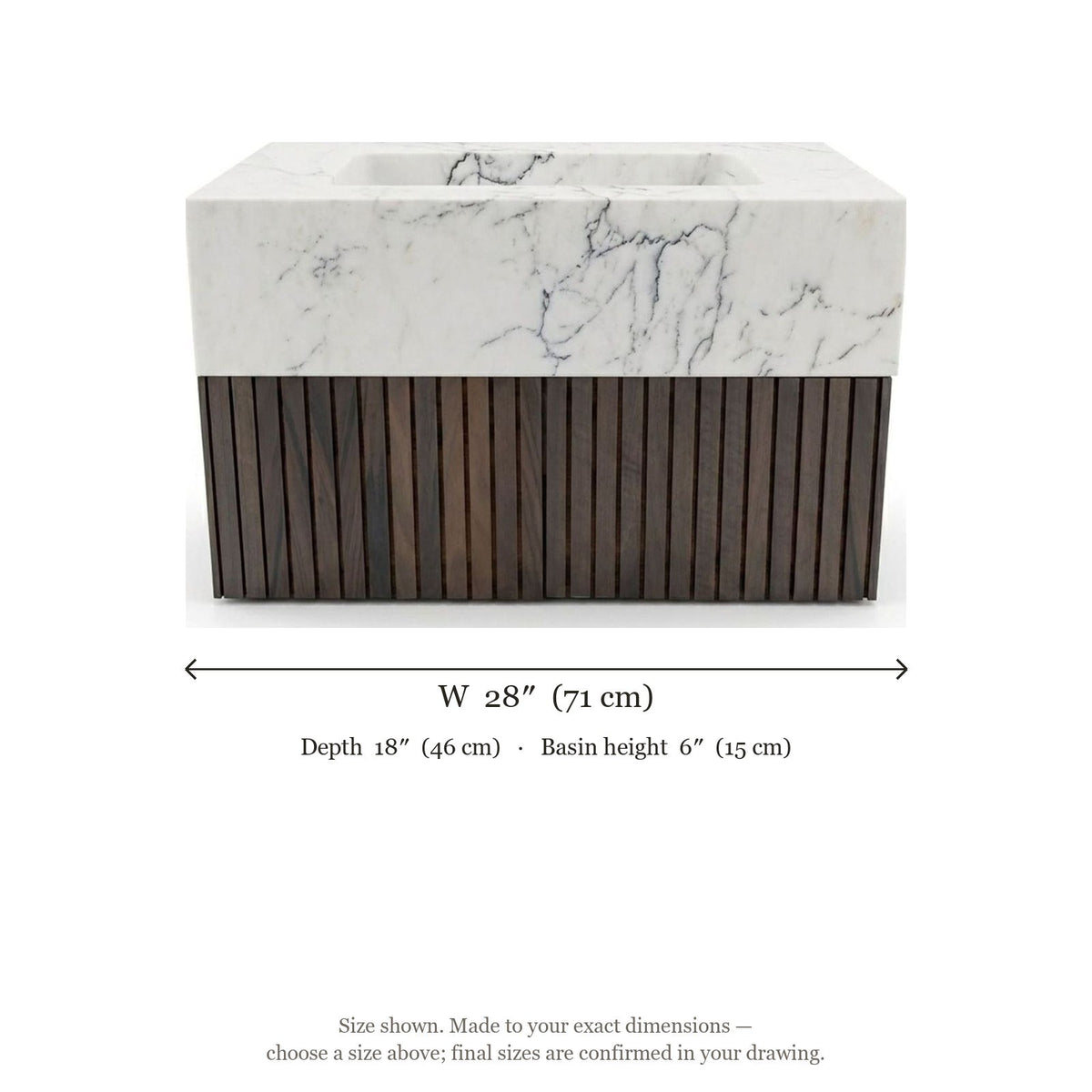 Carrara Marble Polished Vanity Sink — dimensions — view 5