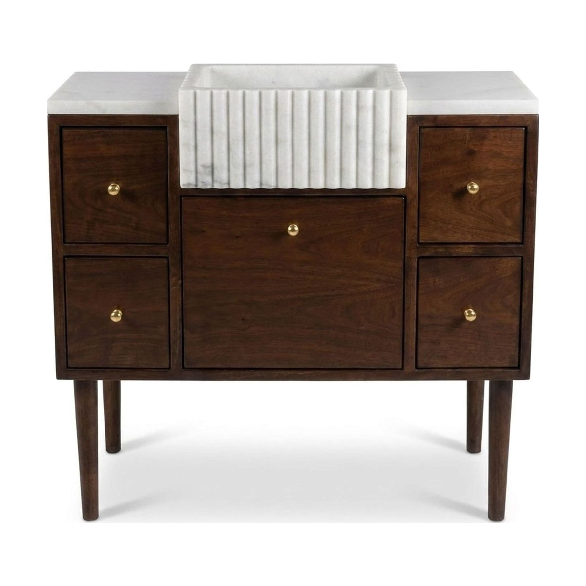 Carrara Fluted Marble Vanity with Wood Cabinet — view 1