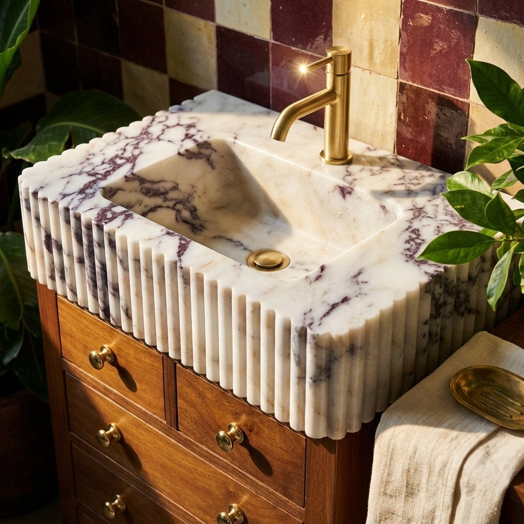 Calacatta Viola Fluted Marble Vanity with Honed Finish — premium — view 2