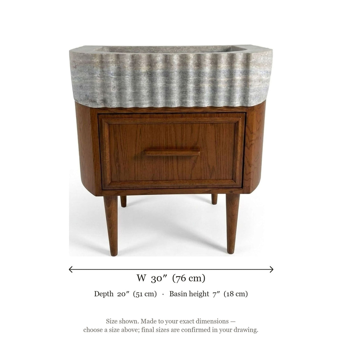 Travertine Fluted Sink with Wood Vanity — dimensions — view 5