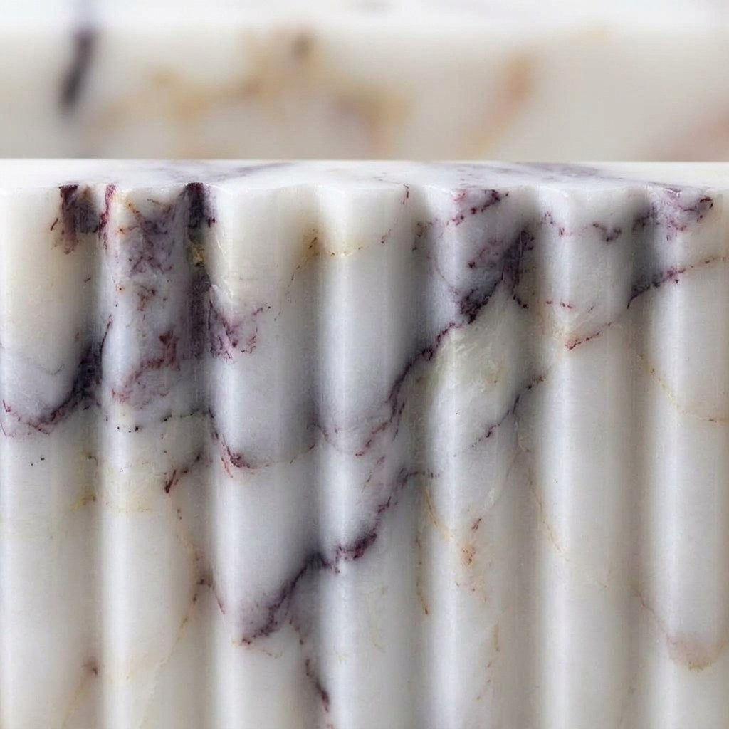 Calacatta Viola Fluted Polished Marble Sink — marble detail — view 3