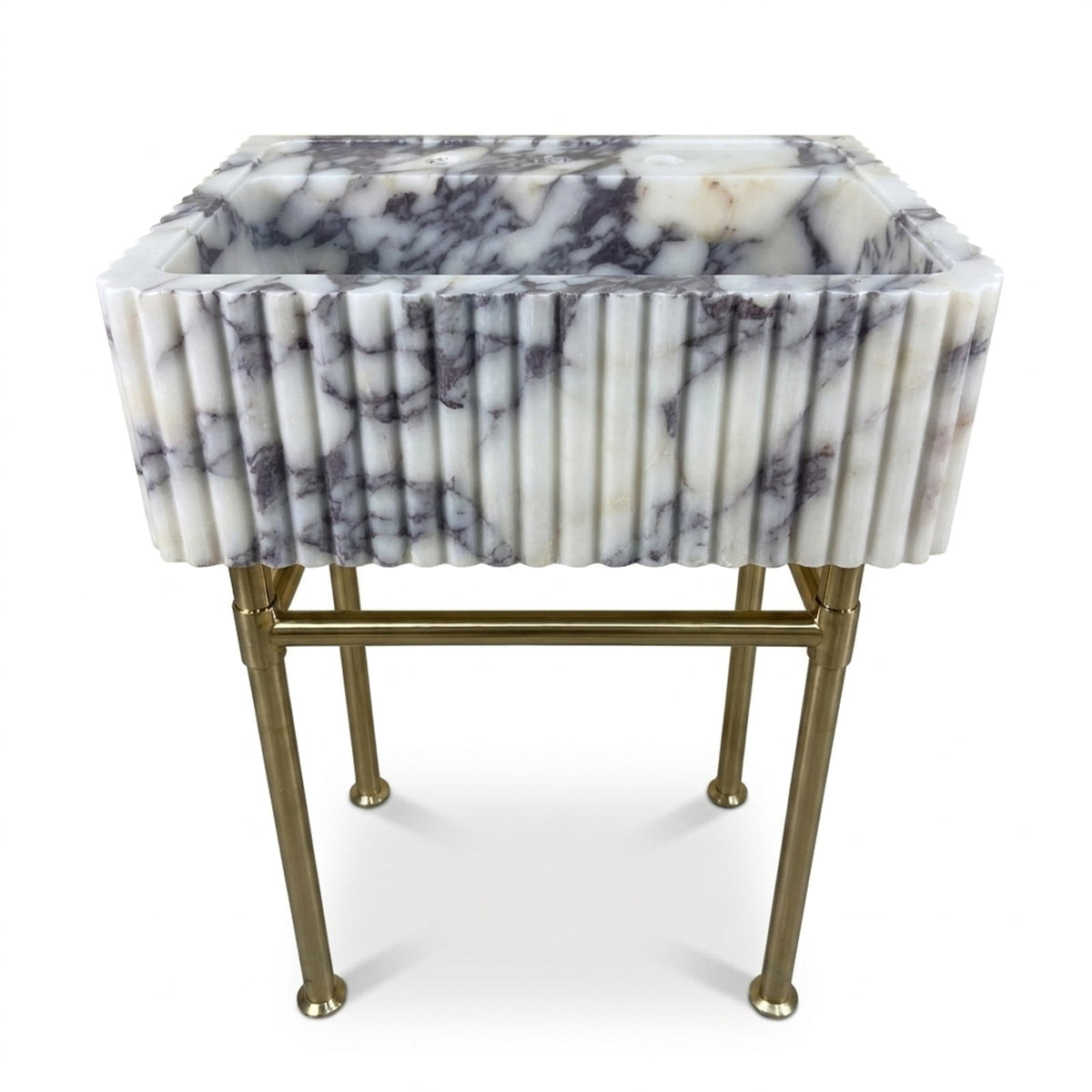 Calacatta Viola Fluted Marble Sink with Champagne Gold Stand — view 1